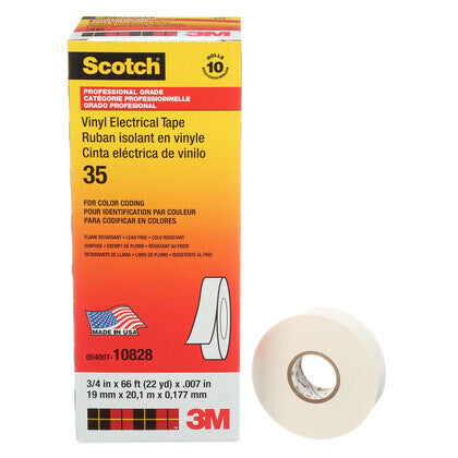 Color Coding Electrical Tape, Vinyl, White, 3/4" x 66'
